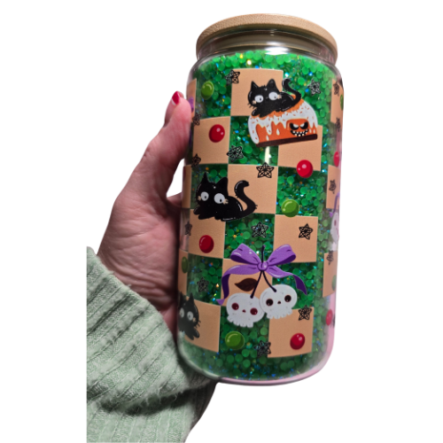 Rhinestone Halloween  16oz Tumbler with Bamboo Lid, Straw & Cleaning Brush