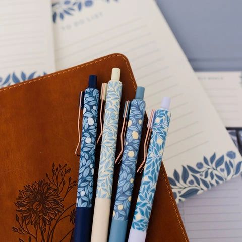 Blue Floral Pen Set
