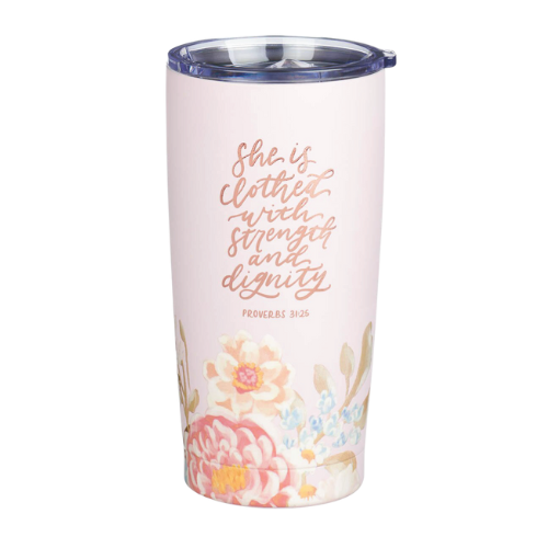 Strength & Dignity Pink Floral Stainless Travel Tumbler