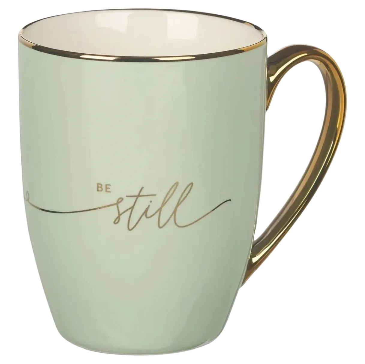 Be Still Soft Green and Gold Ceramic Coffee Mug
