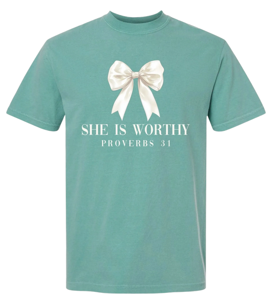 She is WORTHY Bow short sleeve tee