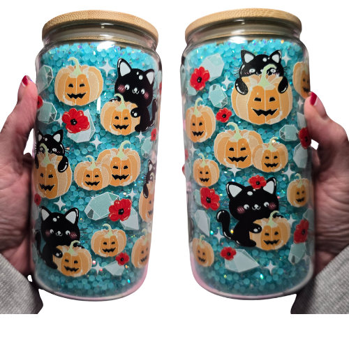 Rhinestone Halloween  16oz Tumbler with Bamboo Lid, Straw & Cleaning Brush