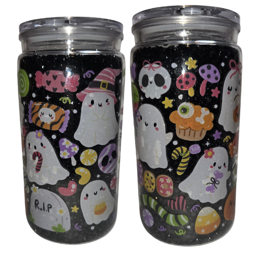Rhinestone Halloween  16oz Tumbler with Bamboo Lid, Straw & Cleaning Brush