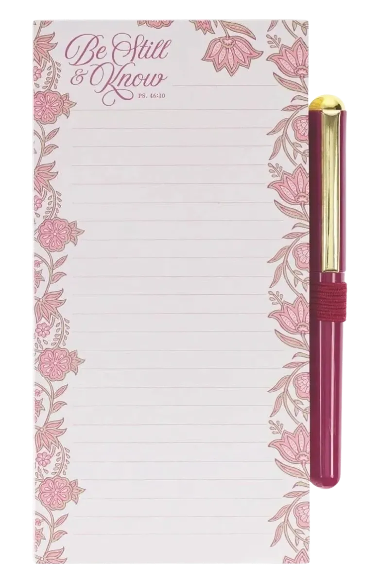 Be Still and Know Pink Spring Floral Notepad and Pen Set