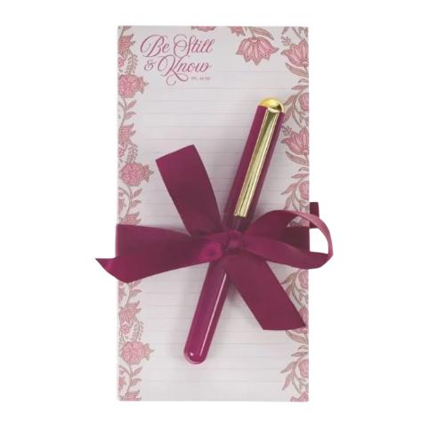Be Still and Know Pink Spring Floral Notepad and Pen Set