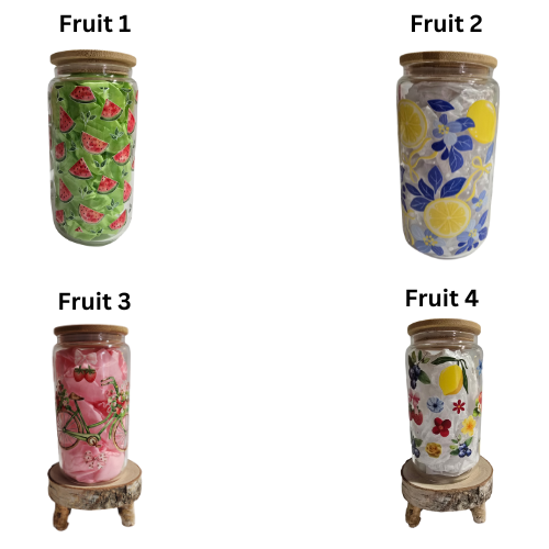 Fruit Glass 16oz Tumbler with Bamboo Lid, Straw & Cleaning Brush