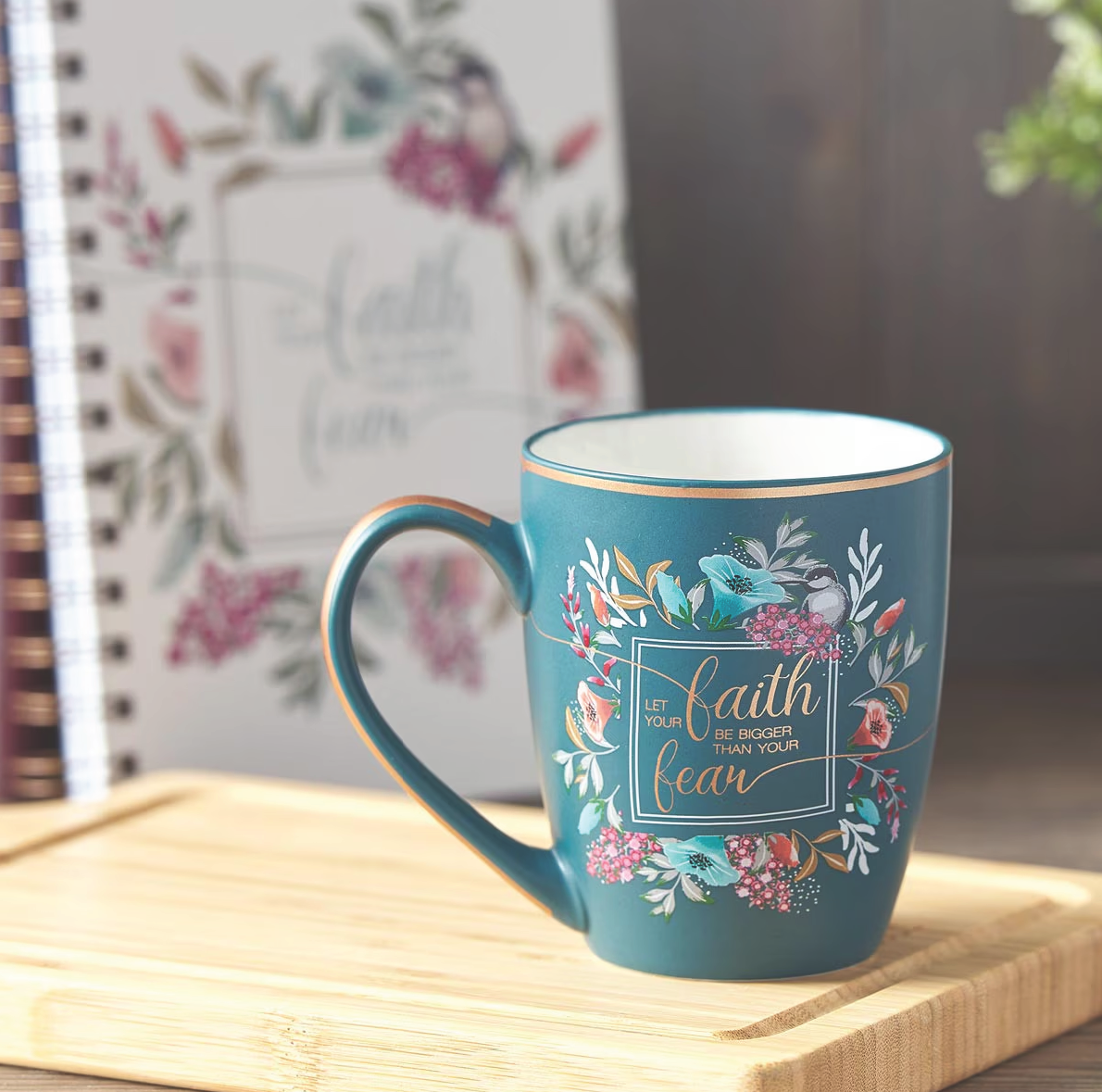 Let Your Faith Be Bigger Than Fear Teal Ceramic Coffee Mug