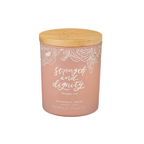 Strength & Dignity Grapefruit Scented Candle in a Peach Glass Jar 4.5 oz