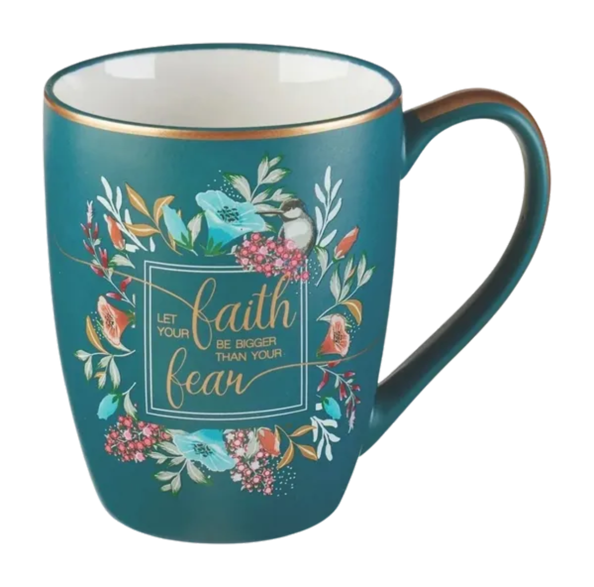 Let Your Faith Be Bigger Than Fear Teal Ceramic Coffee Mug