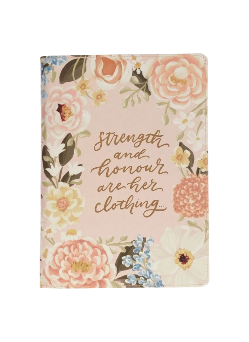 Strength & Honor Pink Floral Journal w Zipper