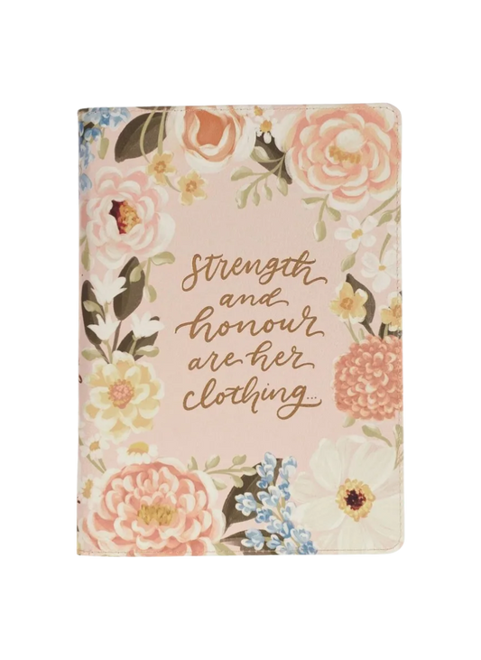 Strength & Honor Pink Floral Journal w Zipper