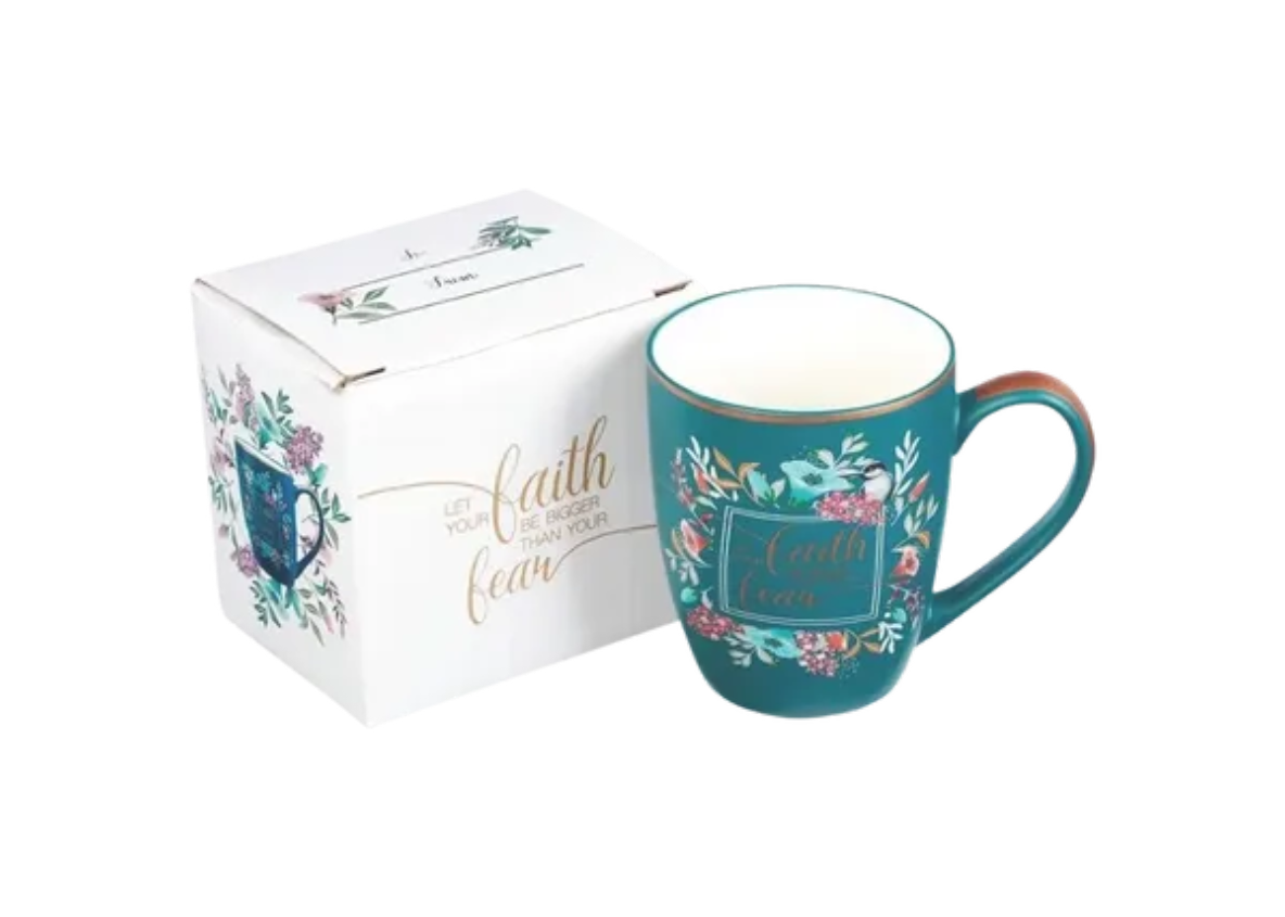 Let Your Faith Be Bigger Than Fear Teal Ceramic Coffee Mug