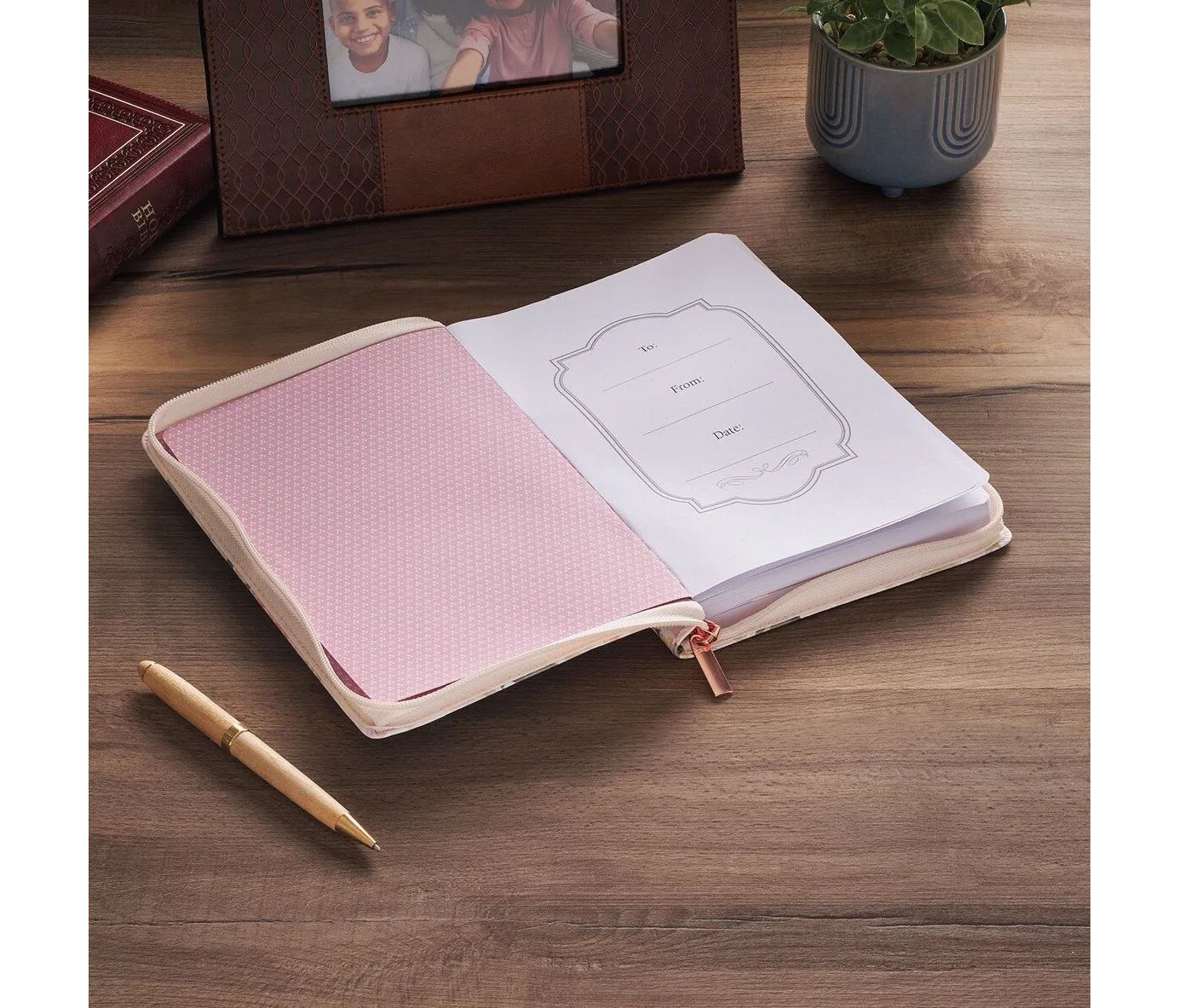 Strength & Honor Pink Floral Journal w Zipper