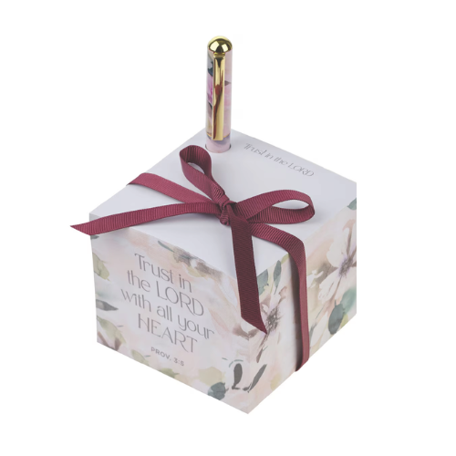 Trust in the Lord Purple Blooms Note Block with a Pen