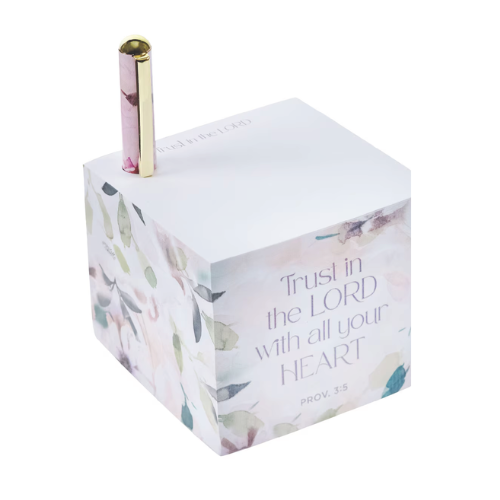 Trust in the Lord Purple Blooms Note Block with a Pen